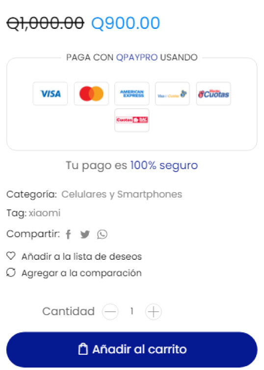 Pantalla de pago con los logotipos de las tarjetas aceptadas y el sello de pago seguro