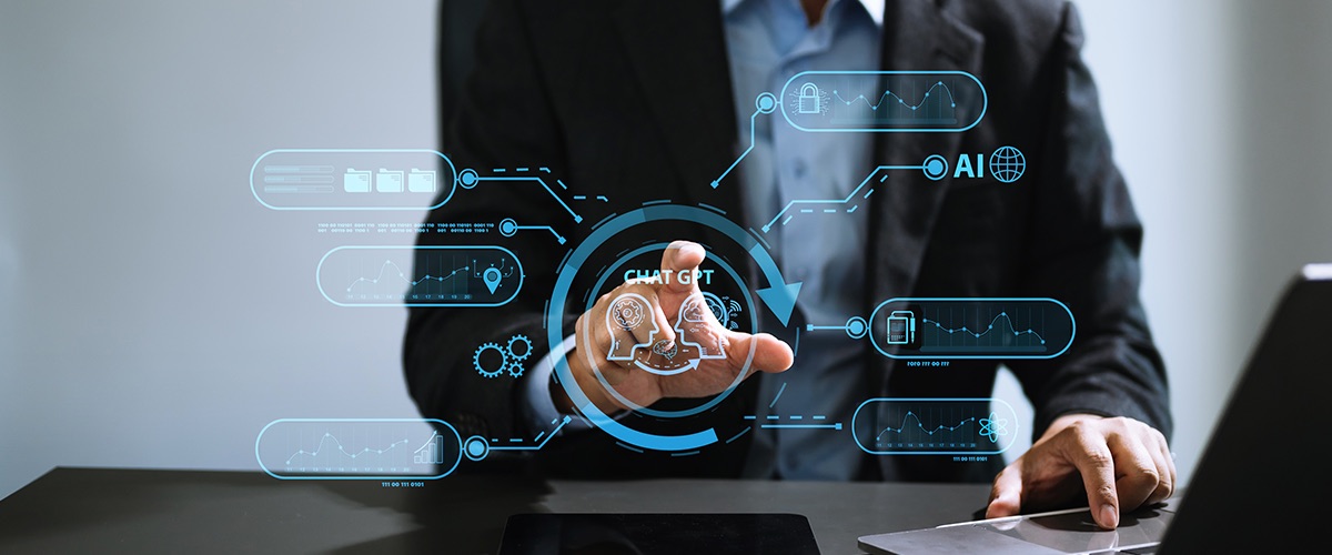 Persona tocando un panel con conexiones de inteligencia artificial